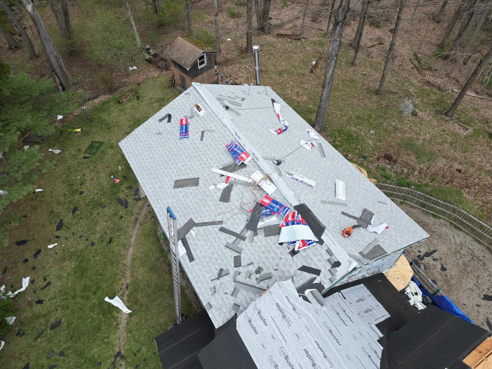 Tear-off with new underlayment going down on a gable roof